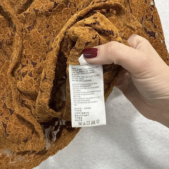 Urban Outfitters Shirt Womens Medium Brown Lace Cropped Button Short Sleeve - Picture 7 of 10